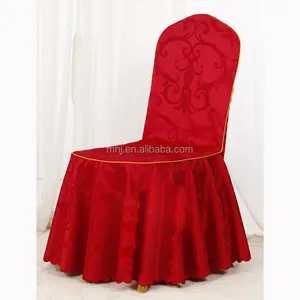 Funda de silla con falda de poliéster para banquete de boda, jacquard, lazo rojo, gran oferta