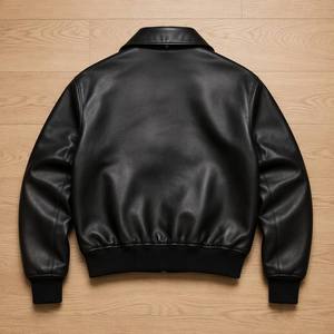 Clothing Manufacturer Custom High Quality Leather Vintage Bomber Ribbed Cuff Welt Pocket <b>Silver</b> <b>Jacket</b> for Men - Product Image 3