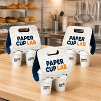 Maßgefertigte Marineblaue Kontrast-2-Becher-Träger aus Recycling-Kunstpapier, Faltbare Handliche Kaffeegetränketräger für Cafés & Takeaway-Verwendung