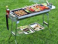 Barbecue d'extérieur en acier inoxydable, ensemble complet, barbecue à charbon pliable et portable pour le camping, le pique-nique, les activités familiales et les fêtes