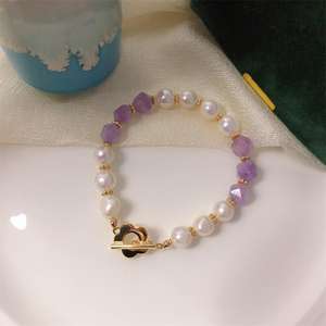 Zhizhen Jewelry's Versatile Purple Jade <b>Crystal</b> Baroque Pearl Bracelet Fresh Cute Plum Blossom Buckle Bangle Fashionable Stylish - Product Image 3