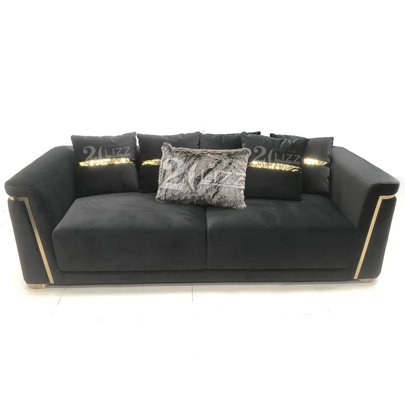 Роскошная мебель для гостиной, высококачественный диван, черный бархатный тканевый диван и стул