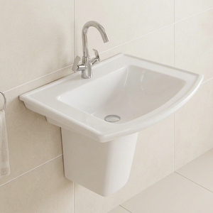 Lavabo demi-pied en céramique à surface solide, finition brillante ou mate, pour villa et centre commercial - Product Image 6
