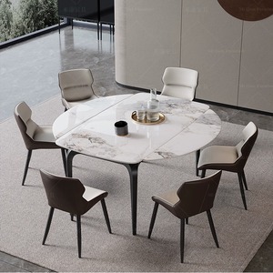 ModHomi - Juego de <span class=keywords><strong>Mesa</strong></span> de <span class=keywords><strong>Comedor</strong></span> Redonda Extensible de Mármol, Moderna y Lujosa, para 4, 6 u 8 Personas, Muebles Completos para <span class=keywords><strong>Comedor</strong></span>, Diseño que Ahorra <span class=keywords><strong>Espacio</strong></span> - Product Image 2