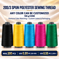 Benang Jahit Poliester Spun 100% Grosir 20S/3 100g Cone High Tenacity 3 Ply untuk Mesin Jahit Industri Pakaian Jeans
