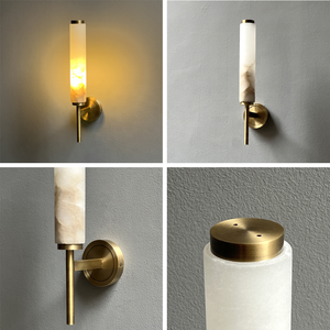 Lampu Dinding Kamar Tidur Modern Mewah dari Kuningan dan Alabaster, Lampu Dinding Interior Rumah Berbentuk Silinder Tipis untuk Kamar Tidur dan Kamar Mandi - Product Image 3