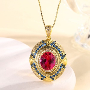 Elegant Fashion Eco-friendly Copper Gold Plated 10*12MM Oval Shape Pendant Earrings Set Women Jewelry Set for Daily Wear Ladies - Product Image 4