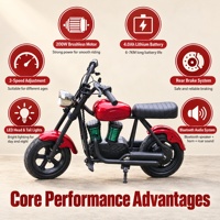 Moto électrique tout-terrain pour enfants 24V 200W avec batterie au lithium, cadre en acier, mini moto tout-terrain avec pneus en caoutchouc gonflables de 12 pouces et éclairage LED