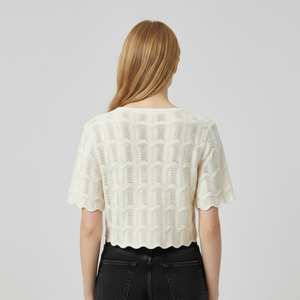 Women's Casual Vintage Solid Computer Knitted Embossed Breathable Spring Regular <strong>Length</strong> Thin Hollow V-neck Cotton <strong>Full</strong> <strong>Cardigan</strong> - Product Image 2