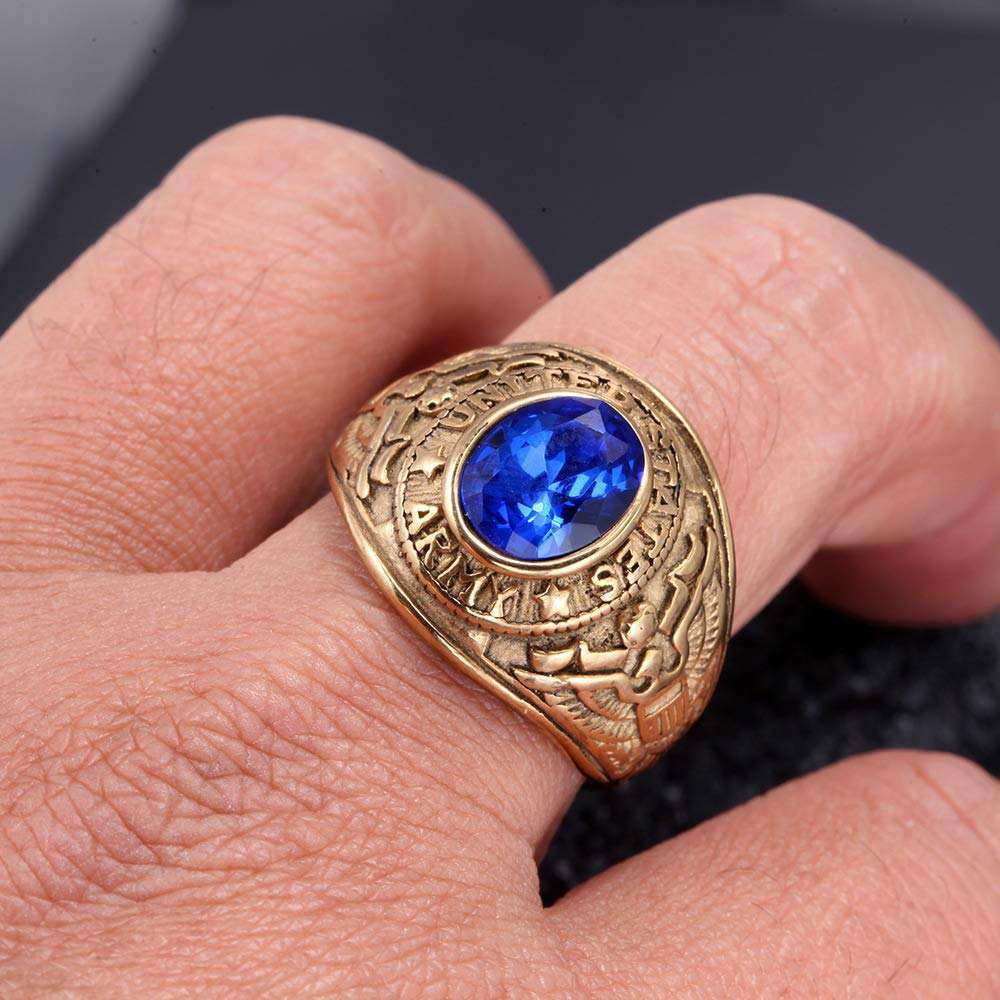 Keiyue Turkish Gold Silver Plated College Ring Cz Men's Jewellery Army  Rings Designs Made in China