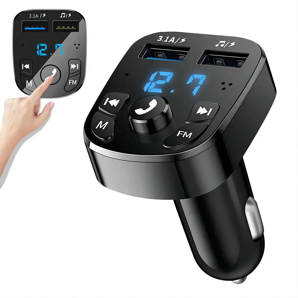 Transmisor FM inalámbrico para coche, Radio estéreo con manos libres, reproductor de Audio MP3 con Carga rápida 3.1A, Cargador USB Dual para coche