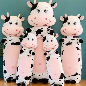 Vente en gros de jouets en peluche personnalisés mignons animaux de ferme de forme longue oreiller de vache jouets pour enfants adultes