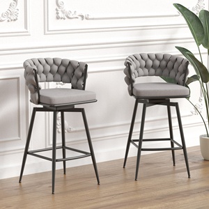 Ensemble de 2 tabourets de bar modernes en velours, pieds noirs, chaises de bar réglables pour bar à domicile et salle à manger d'hôtel - Product Image 1