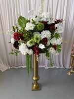 Boule florale artificielle rétro rouge, verte et blanche de 70 cm, décoration de centre de table de mariage