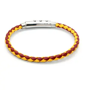 Нержавеющая сталь 316L застежка Регулируемый желтый красный цвет плетеный кожаный модный унисекс ювелирные изделия браслеты