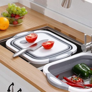 <span class=keywords><strong>Planche</strong></span> à découper pliable en plastique PP écologique, multifonctionnelle, antidérapante, pour la préparation des légumes, avec bac intégré - Product Image 1