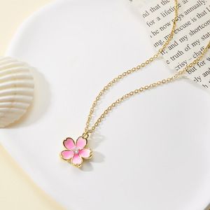 High-end işık lüks niş tatlı kiraz çiçeği el yapımı kolye kolye pembe yağ damlası çiçek kadın moda noel - Product Image 5