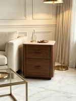 Table de chevet en bois massif avec plateau en onyx rose naturel et 2 tiroirs - Table d'appoint pour canapé pour la maison, les villas et les projets hôteliers