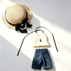 Tenue pour poupée de 20 cm [seulement en tissu] - Haut violet en coton, robe blanche, haut blanc et ensemble chapeau en jean, accessoires pour poupée 1/8, 14 ans et plus - Product Image 5