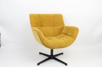Fauteuil pivotant moderne en chenille jaune moutarde, fauteuil de détente ergonomique, base en métal noir pour salon, BSCI