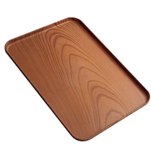 Eco Friendly Wheat Straw Wood-like Grain Product Plastic Plate Serving Trays Reusable Wheat Straw Plastic Tray