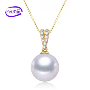 white 8mm AU750 18K pure solid genuine real gold single freshwater cultured fresh water pearl luxury jewelry jewellery necklace