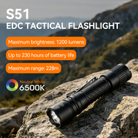 Lampe torche tactique OCSHARK S51 1200 lumens, lumière EDC, batterie 14500, charge USB-C, 2H AA, queue magnétique, 230H