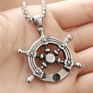 <b>Titanium</b> Steel Ship Wheel Pendant Men's Necklace Retro Punk Style Everyday Wear 19011 - Product Image 3