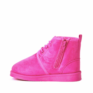 Bright <b>Pink</b> Faux Suede Children Snow <b>Ankle</b> <b>Boots</b> Lace Up Side Zipper Fleece Lining Non Slip Rubber Sole Warm Winter <b>Boots</b> - Product Image 2