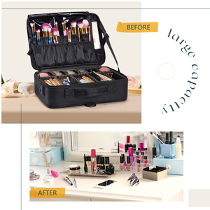 Travel <b>Makeup</b> Bag Train <b>Case</b> Large Cosmetic <b>Case</b> Organizer Portable Artist Storage Bag with Adjustable Dividers & Strap - Product Image 2
