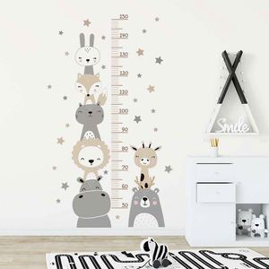 Autocollant mural en PVC motif lion et lapin de dessin animé, décoration murale pour chambre d'enfant, art mural pour enfants, imprimé UV, tableau de mesure de la croissance - Product Image 5