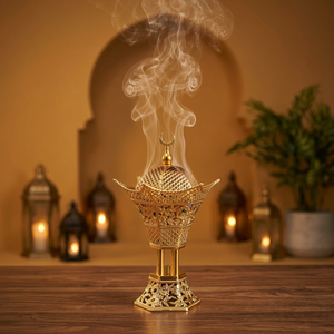 Gold Metal Incense Burner Arab Mabkhara <b>Oud</b> <b>Bakhoor</b> Holder Crescent Moon Ramadan Eid Decorative Tabletop Censer Gift - Product Image 2