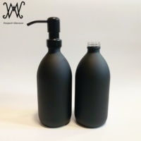 Bouteille en verre opaque noir mat de 16oz 473ml avec pompe en métal en acier inoxydable noir mat