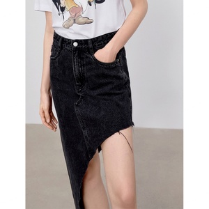 Minifalda de Mezclilla Negra Asimétrica Vintage de Alta Calidad para Mujer, Personalizada al por Mayor - Product Image 4