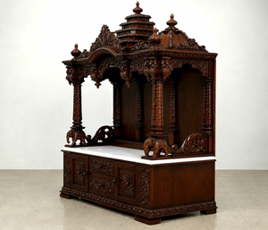 Large Size Teak Wooden Handicraft Temple Premium Wooden Temple Wholesale Supplier Decorative Large Wooden <b>Mandir</b> with Storage UK - Product Image 4