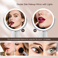 Miroir de maquillage de table avec éclairage à 3 couleurs à intensité variable en continu, miroir rechargeable 2000 mAh, miroir double face avec lumières