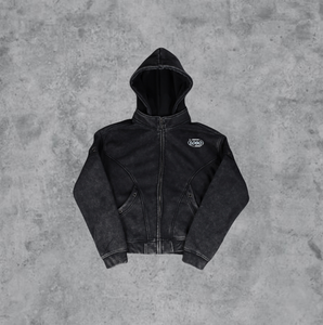 Custom High Quality 450 Gsm Washed Embroidery Luxury Plain <b>Navy</b> Zipper-Up Hoodie Black Oversized Drop Shoulder <b>Men's</b> Hoodies - Product Image 3