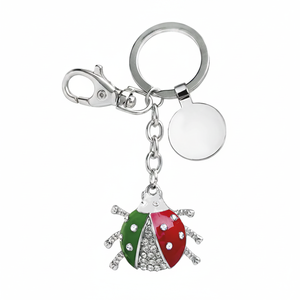 Portachiavi Coccinella in Cristallo Verde Rosso Bianco con Charm in Smalto e Strass - Product Image 2