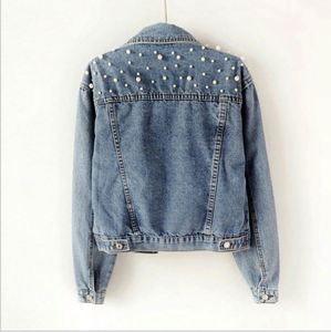 2022 Hot Sale Women Pearl <b>Denim</b> <b>Jacket</b> <b>Kids</b> Size Factory Wholesale Spring and Autumn Girl's <b>Denim</b> Coat - Product Image 2