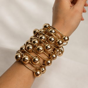 Nouvelle Arrivée Mode Vente en Gros à Prix Abordable Nouveaux Bracelets Élastiques en Or 18 carats avec Boules Style Punk pour Femme, Bracelets Joncs Massifs en Argent - Product Image 3