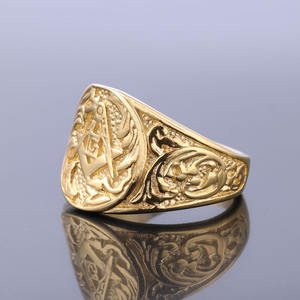 Anillo de acero inoxidable para hombre, sortija de titanio chapado en oro, Estilo Vintage, AG, masónico - Product Image 5