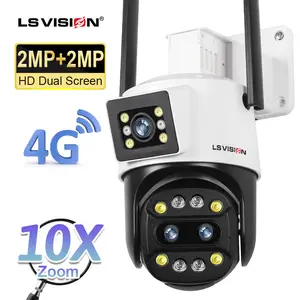 LS VISION 6MP 10X变焦IP摄像机WiFi户外4G Sim三镜头双屏自动跟踪IP66防水安全摄像机