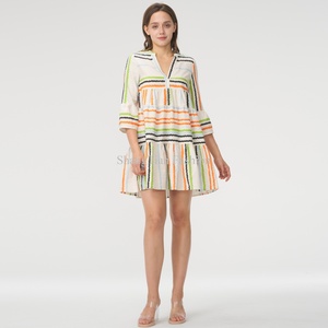 Robe Courte Rayée en Lin et Coton pour Femme – Nouvelle Collection Été Décontractée, Confortable et Tendance, Tissage Personnalisé - Product Image 1