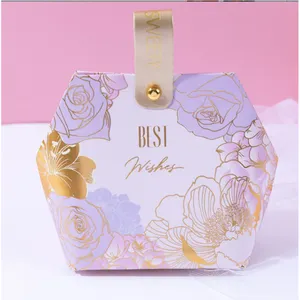Kemasan Kotak Hadiah Pernikahan Floral Terima Kasih Tas Kotak Permen Kecil Harapan Terbaik Tas Hadiah Kertas dengan Pegangan
