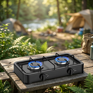 Tafelmodel dubbele gasbrander, metalen, Europese stijl, eenvoudig, klein, draagbaar, voor buiten, huishoudelijk, commercieel, <span class=keywords><strong>mini</strong></span>, 2 branders, butaan, piezo-ontsteking - Product Image 6