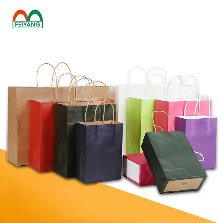 Sacs de transport d'achat en papier, sacs en papier Kraft Recyclable à faible coût pour vêtements/aliments