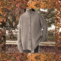 Cardigan en laine 100 % côtelé à col roulé pour femme, motif géométrique, manches longues, couleur unie, respirant, décontracté, collection automne, vente en gros sur mesure