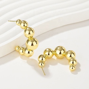 Oro Wholesale <b>Earrings</b> Women Small Gold Plated <b>Hoop</b> <b>Earrings</b> 18k Womens <b>Men</b> Gold Color St Round Ball Simple for Women Jewelry - Product Image 4