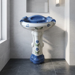 Lavabo de baño de cerámica, soporte de lavado de doble nivel, Pedestal completo, lavabo musulmán Wudu, lavabo de cerámica de ley - Product Image 6