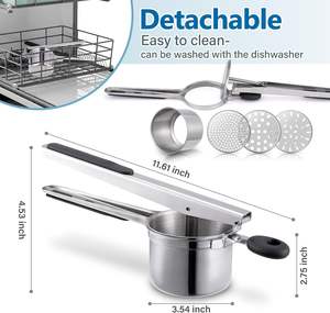 Triturador de Patatas Manual Ergonómico de Acero Inoxidable Resistente con 3 Discos Intercambiables para Verduras y Ajo - Product Image 6